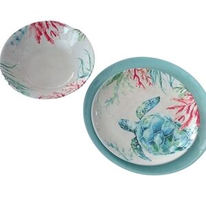Melamine Sea Life Turtle Salad Plate, Aqua Blue Dinner Plate and matchin…